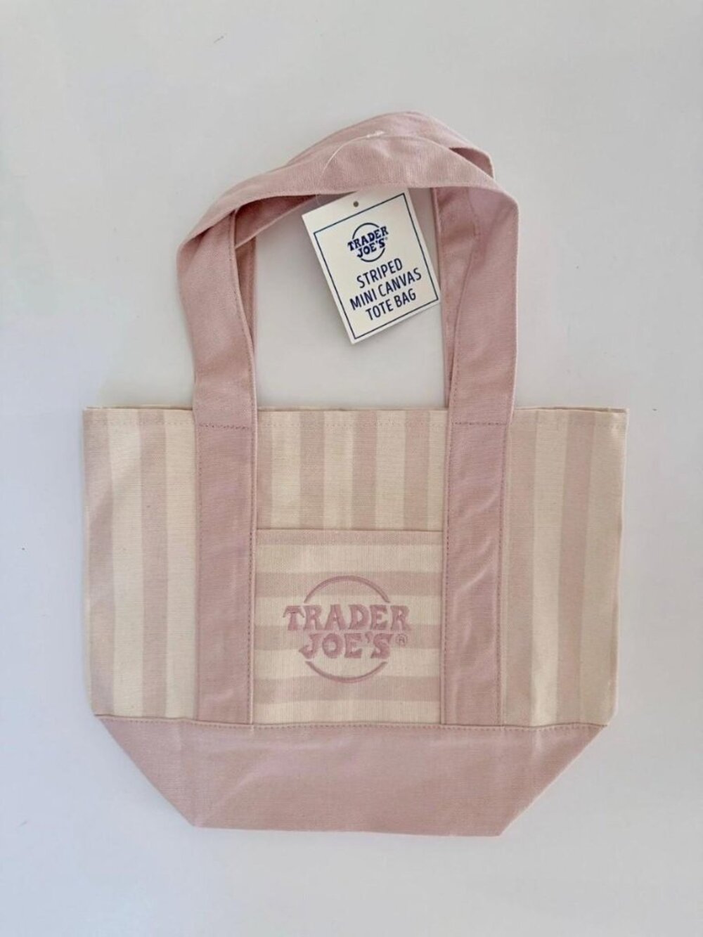 Trader Joe’s Pastel Pink Striped Mini Canvas Tote Bag Limited Edition NWT